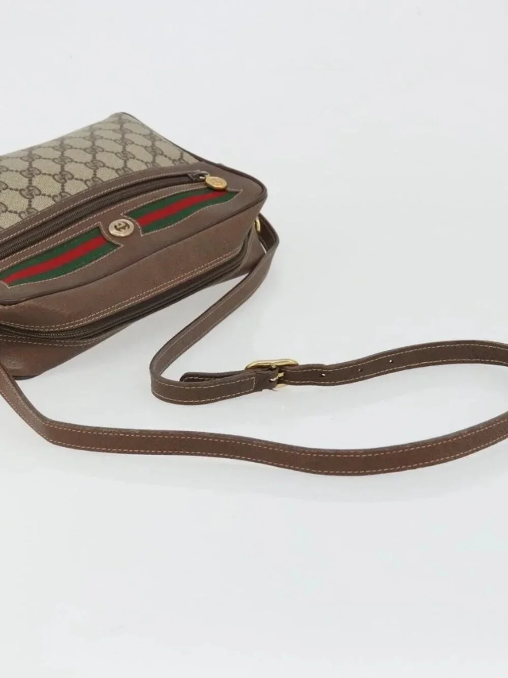 GUCCI GG Supreme Web Sherry Line Bag PVC Beige Gold 56 02 088 Auth am11288